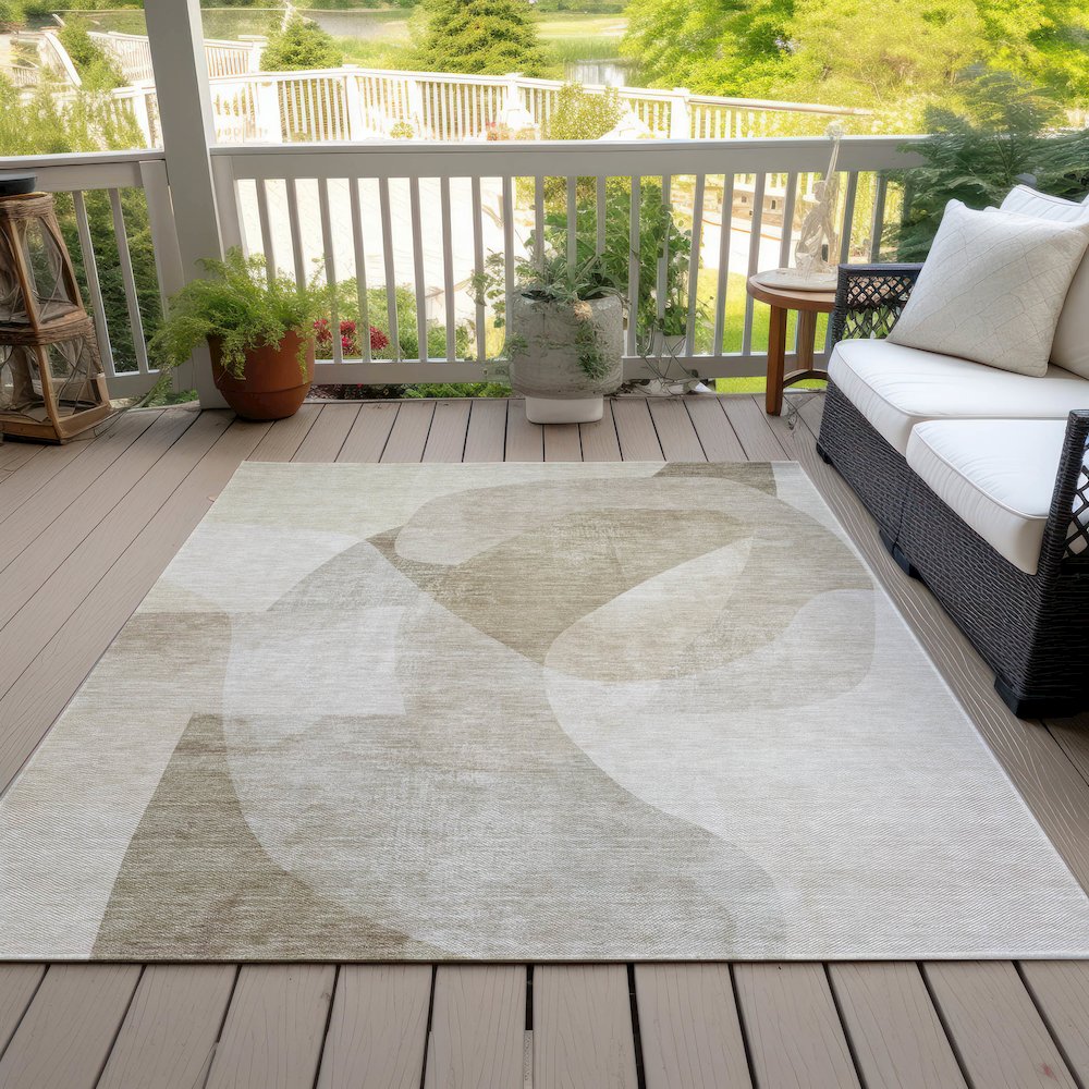 Machine Washable Indoor/Outdoor Chantille ACN2057 Beige 5' x 7'6" Rug