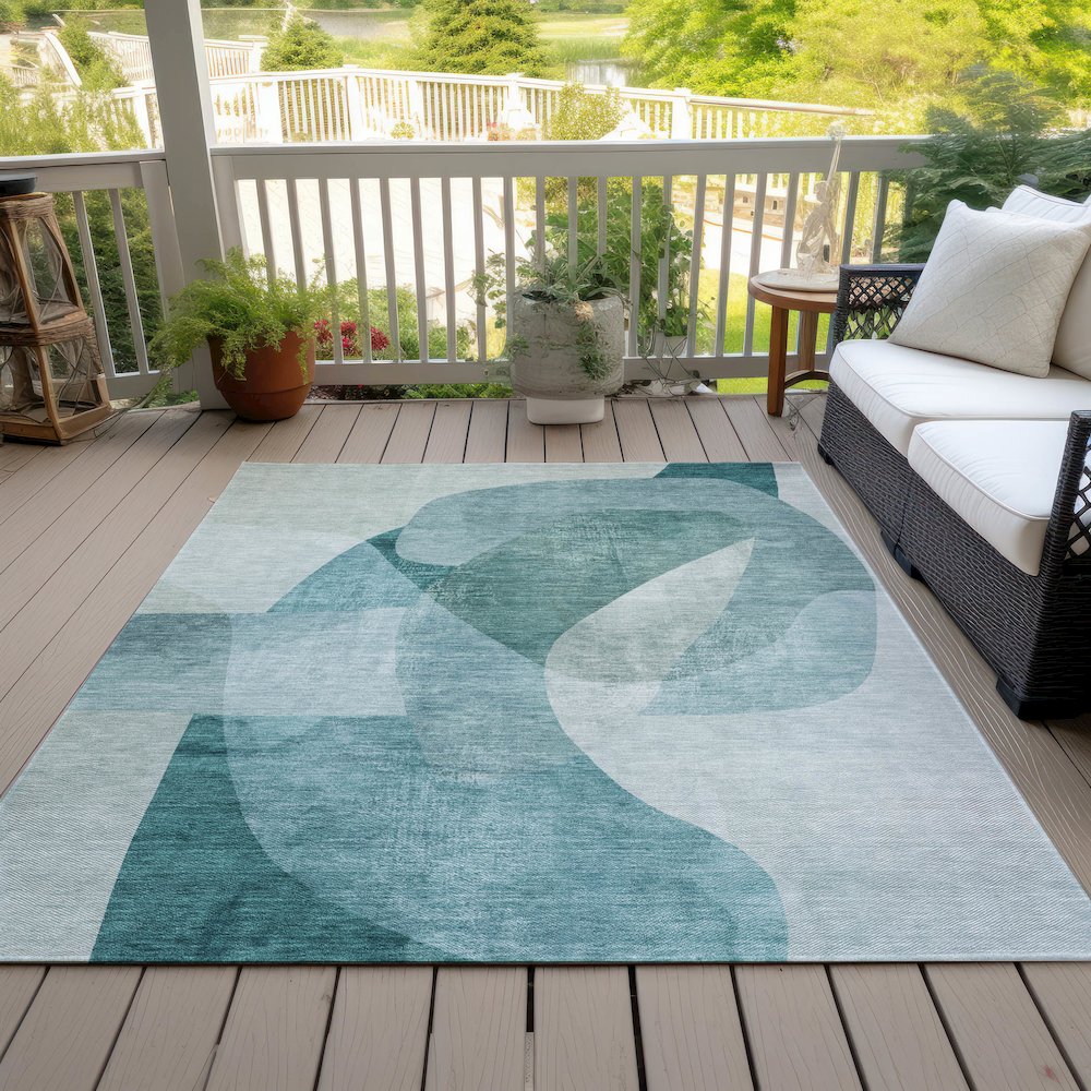 Machine Washable Indoor/Outdoor Chantille ACN2057 Teal 5' x 7'6" Rug