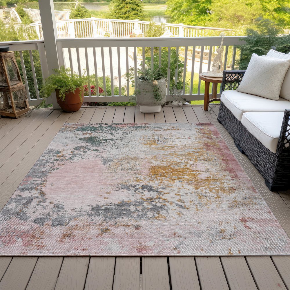 Machine Washable Indoor/Outdoor Chantille ACN2070 Pink 5' x 7'6" Rug