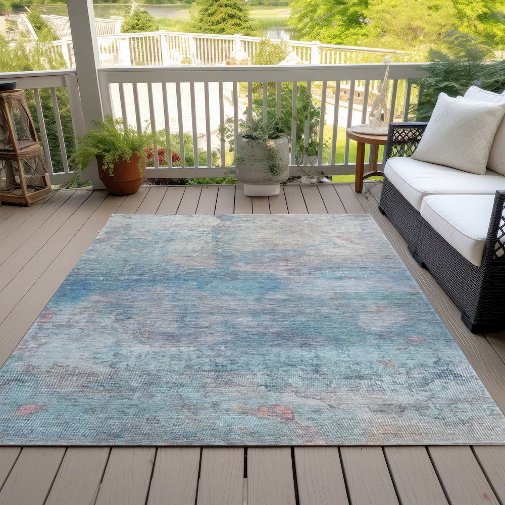 Machine Washable Indoor/Outdoor Chantille ACN2100 Aqua 5' x 7'6" Rug