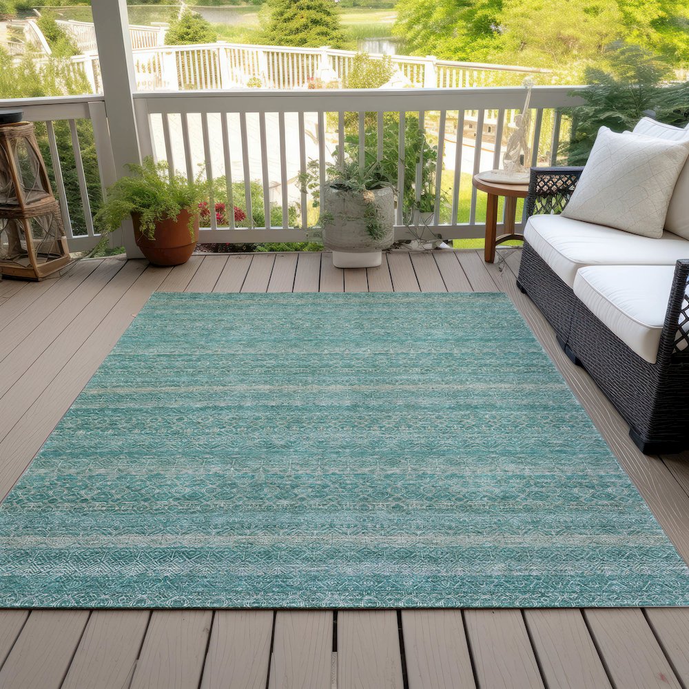 Machine Washable Indoor/Outdoor Chantille ACN2105 Teal 5' x 7'6" Rug