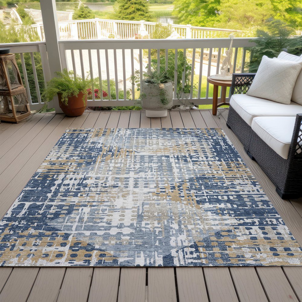 Machine Washable Indoor/Outdoor Chantille ACN2116 Navy 5' x 7'6" Rug