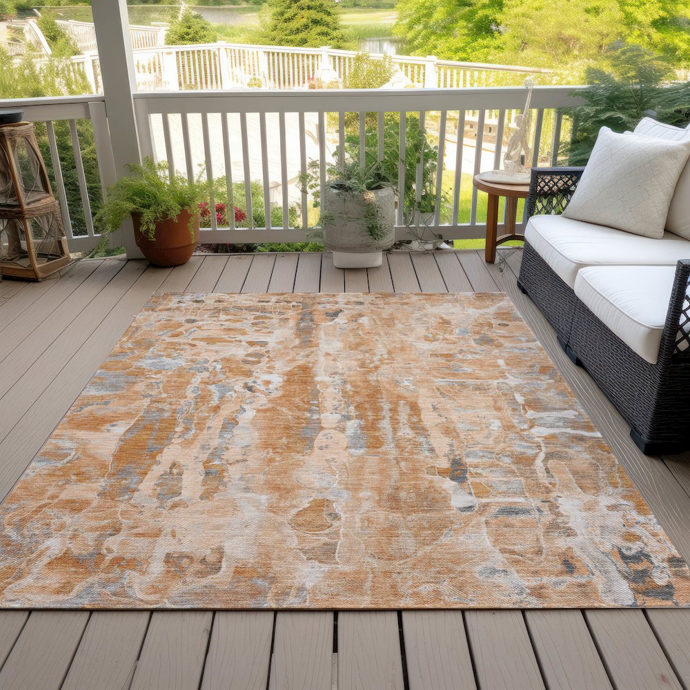 Machine Washable Indoor/Outdoor Chantille ACN2120 Orange 5' x 7'6" Rug