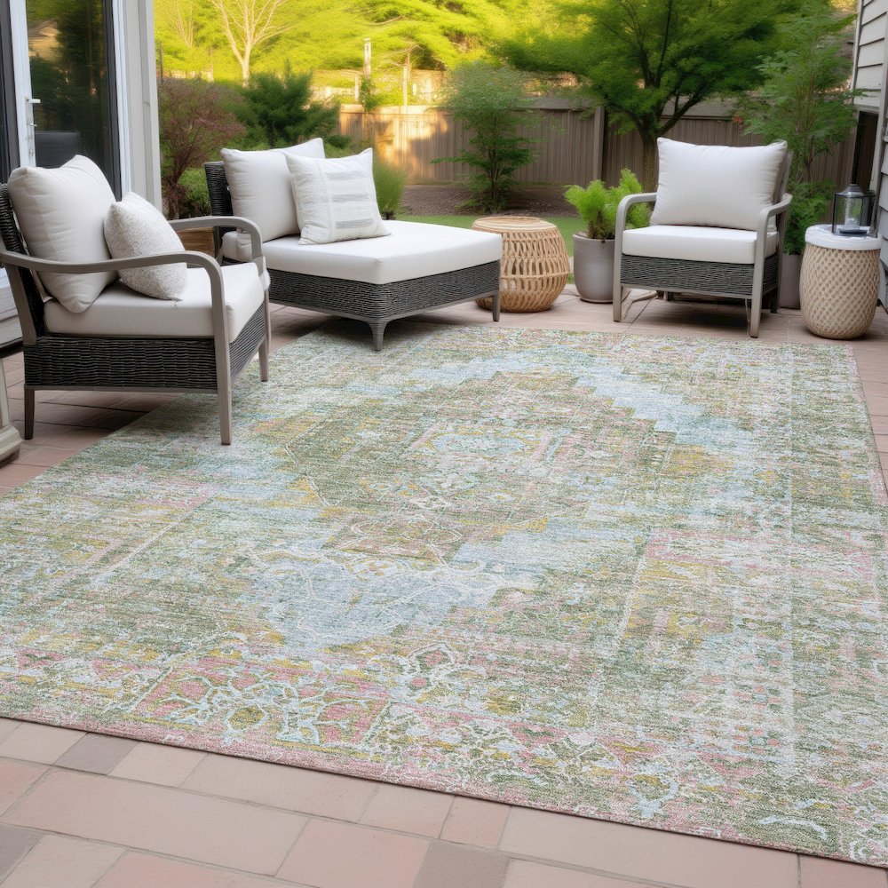 Machine Washable Indoor/Outdoor Chantille ACN2140 Green 5' x 7'6" Rug