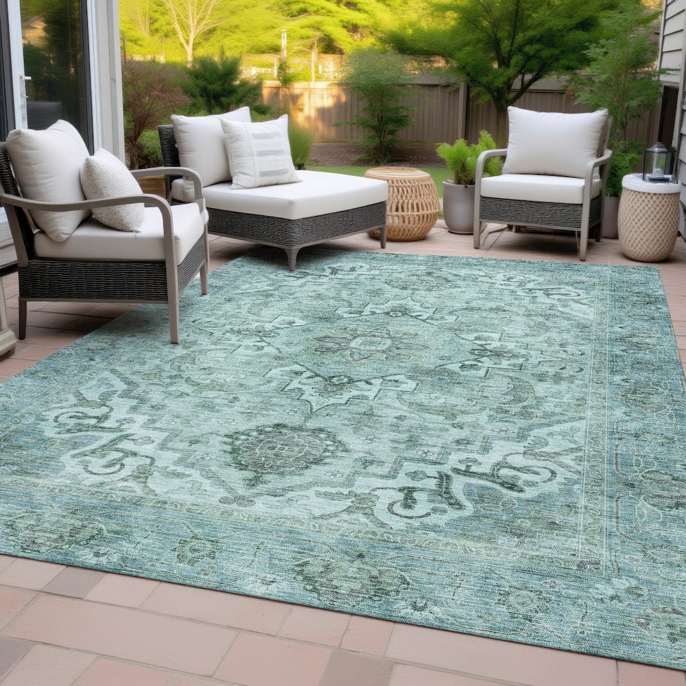 Machine Washable Indoor/Outdoor Chantille ACN2164 Teal 5' x 7'6" Rug