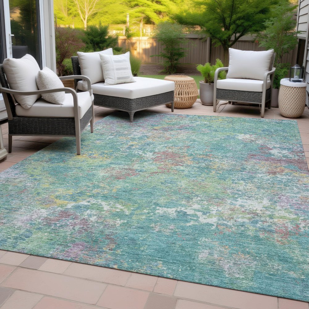 Machine Washable Indoor/Outdoor Chantille ACN2166 Teal 5' x 7'6" Rug