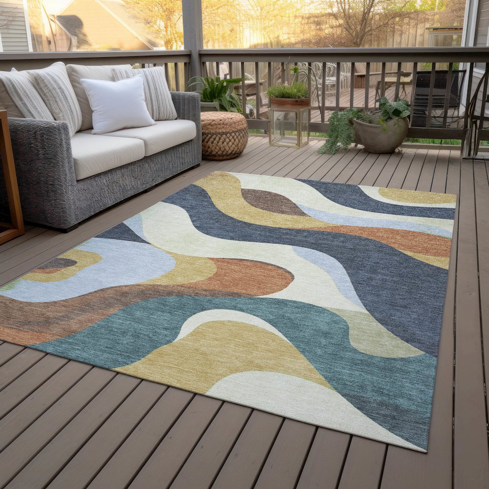Machine Washable Indoor/Outdoor Chantille ACN2186 Gold 5' x 7'6" Rug