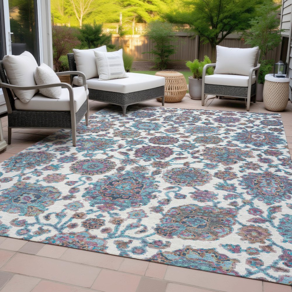 Machine Washable Indoor/Outdoor Chantille ACN2187 Teal 5' x 7'6" Rug