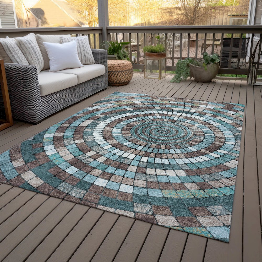 Machine Washable Indoor/Outdoor Chantille ACN2216 Teal 5' x 7'6" Rug