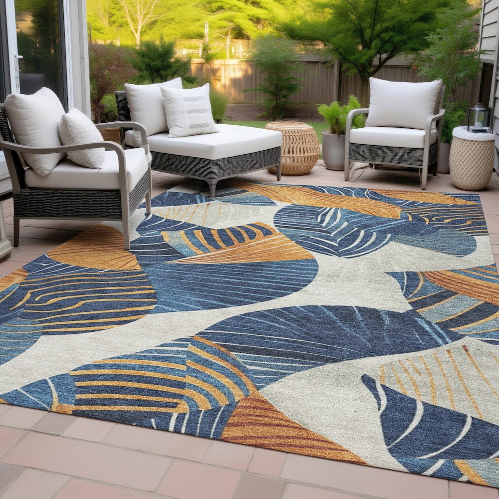 Machine Washable Indoor/Outdoor Chantille ACN2220 Navy 5' x 7'6" Rug