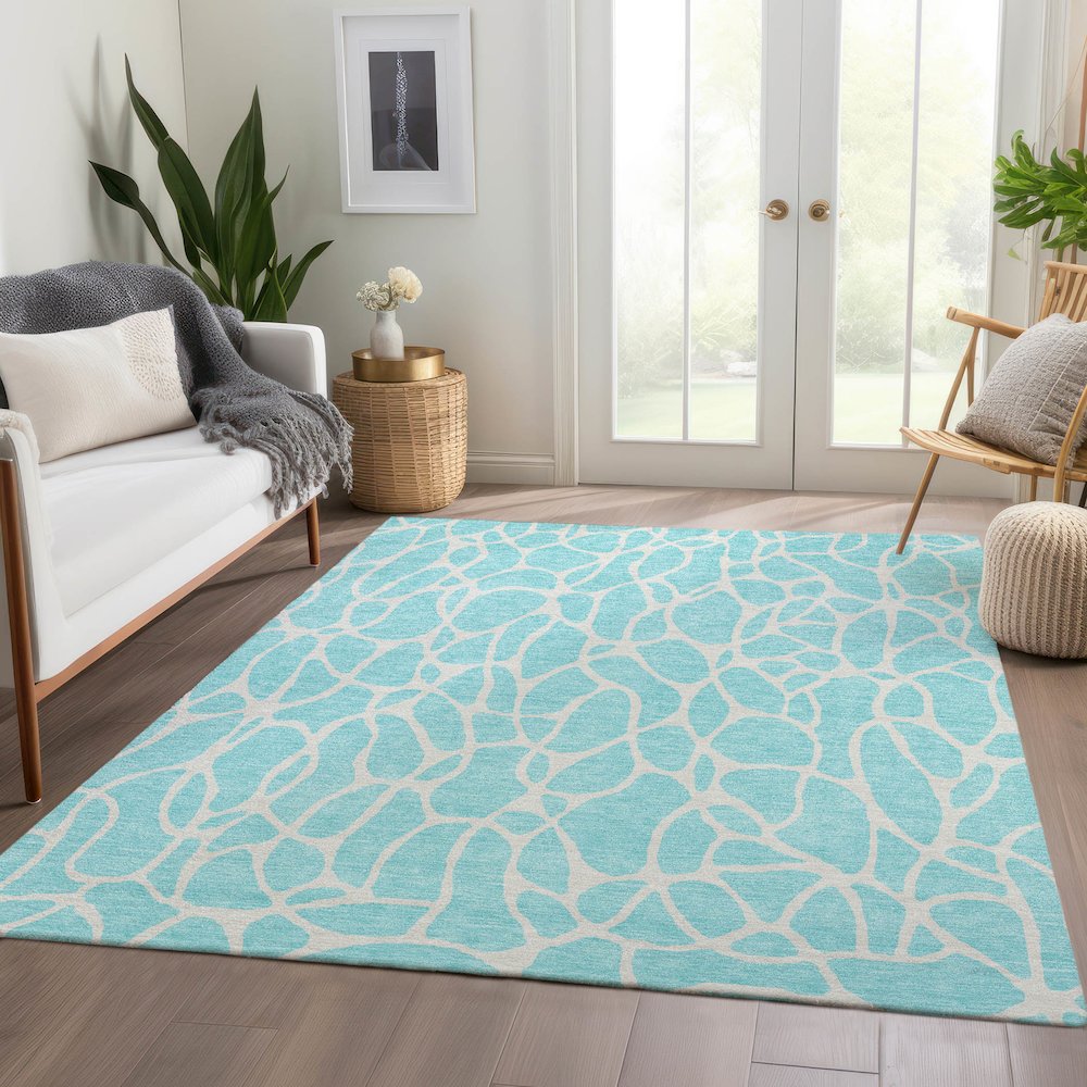 Premium Machine Washable Mayfield AMF1024 Aqua 5' x 7'6" Rug