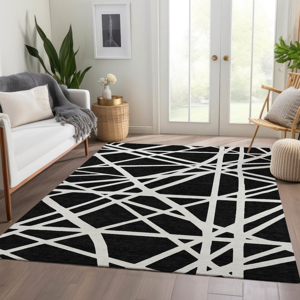 Premium Machine Washable Mayfield AMF1040 Black 5' x 7'6" Rug