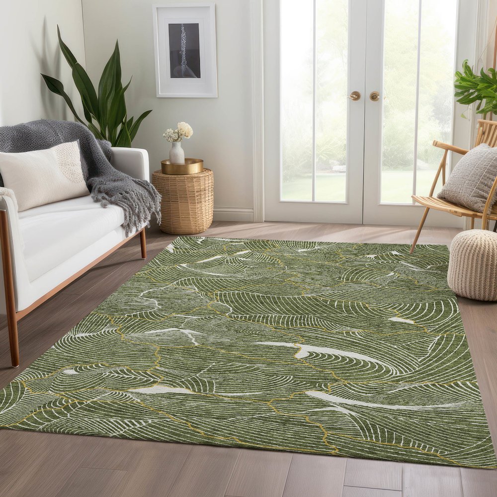 Premium Machine Washable Mayfield AMF1048 Olive 5' x 7'6" Rug