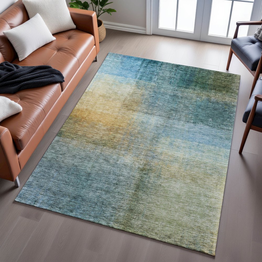 Premium Machine Washable Mayfield AMF1096 Blue 5' x 7'6" Rug