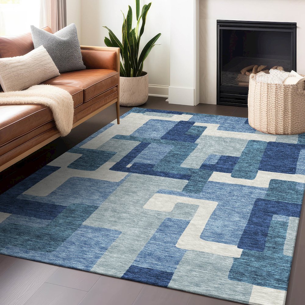 Premium Machine Washable Mayfield AMF740 Blue 5' x 7'6" Rug