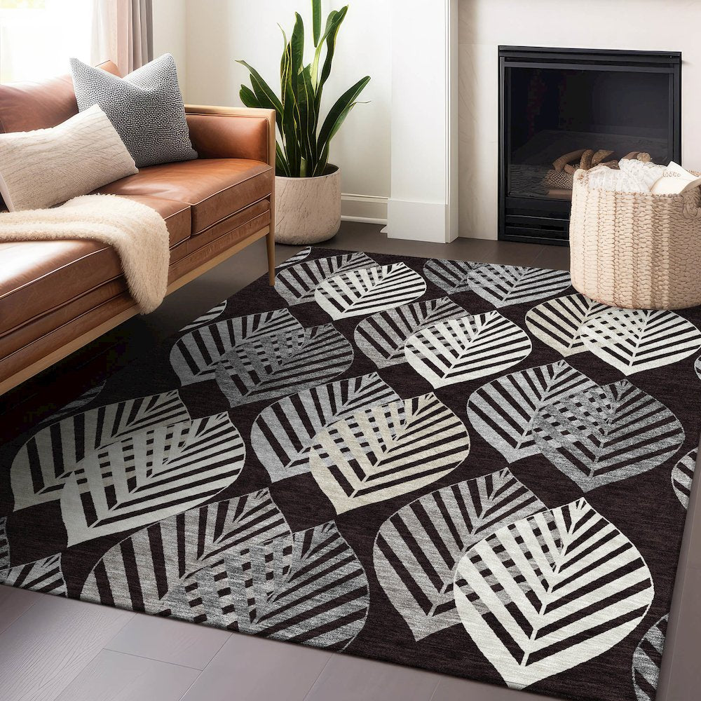 Premium Machine Washable Mayfield AMF744 Black 5' x 7'6" Rug