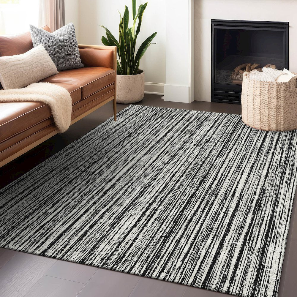 Premium Machine Washable Mayfield AMF760 Black 5' x 7'6" Rug