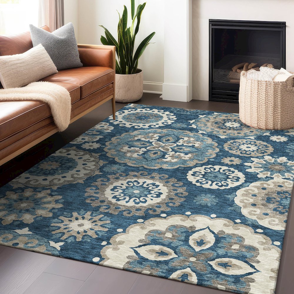 Premium Machine Washable Mayfield AMF763 Blue 5' x 7'6" Rug