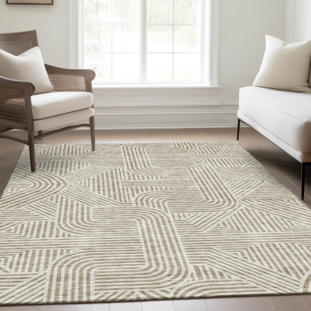 Premium Machine Washable Mayfield AMF917 Beige 5' x 7'6" Rug