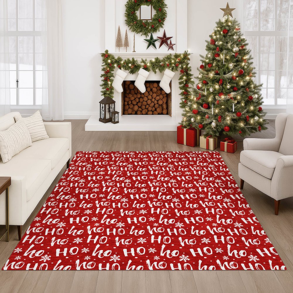 Luxury Washable Indoor/Outdoor Merry & Bright Red 5' x 7'6" Rug