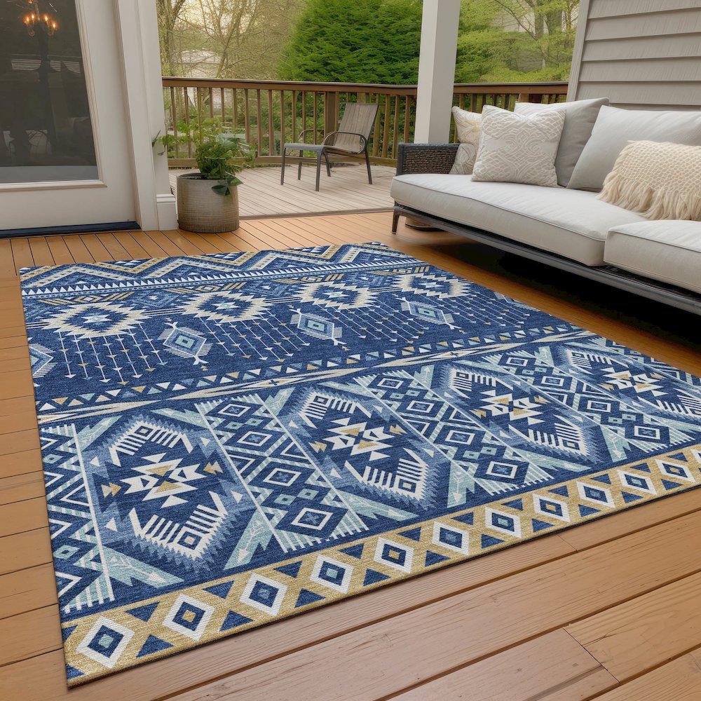 Machine Washable Indoor/Outdoor Chantille Navy 8' x 10' Rug
