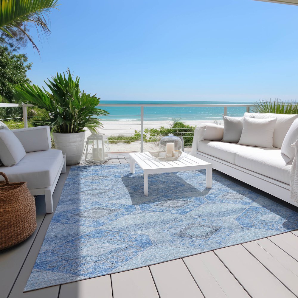 Machine Washable Indoor/Outdoor Chantille Blue 8' x 10' Rug