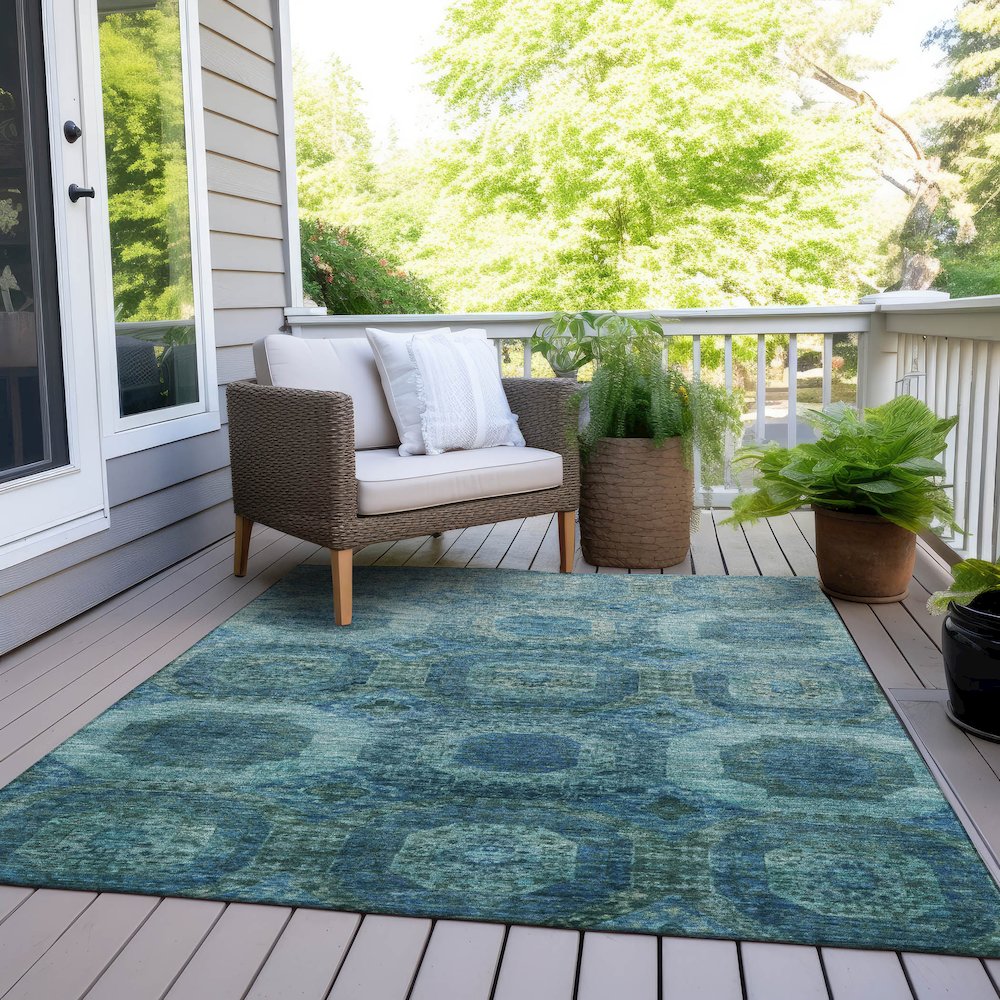 Machine Washable Indoor/Outdoor Chantille Blue 8' x 10' Rug