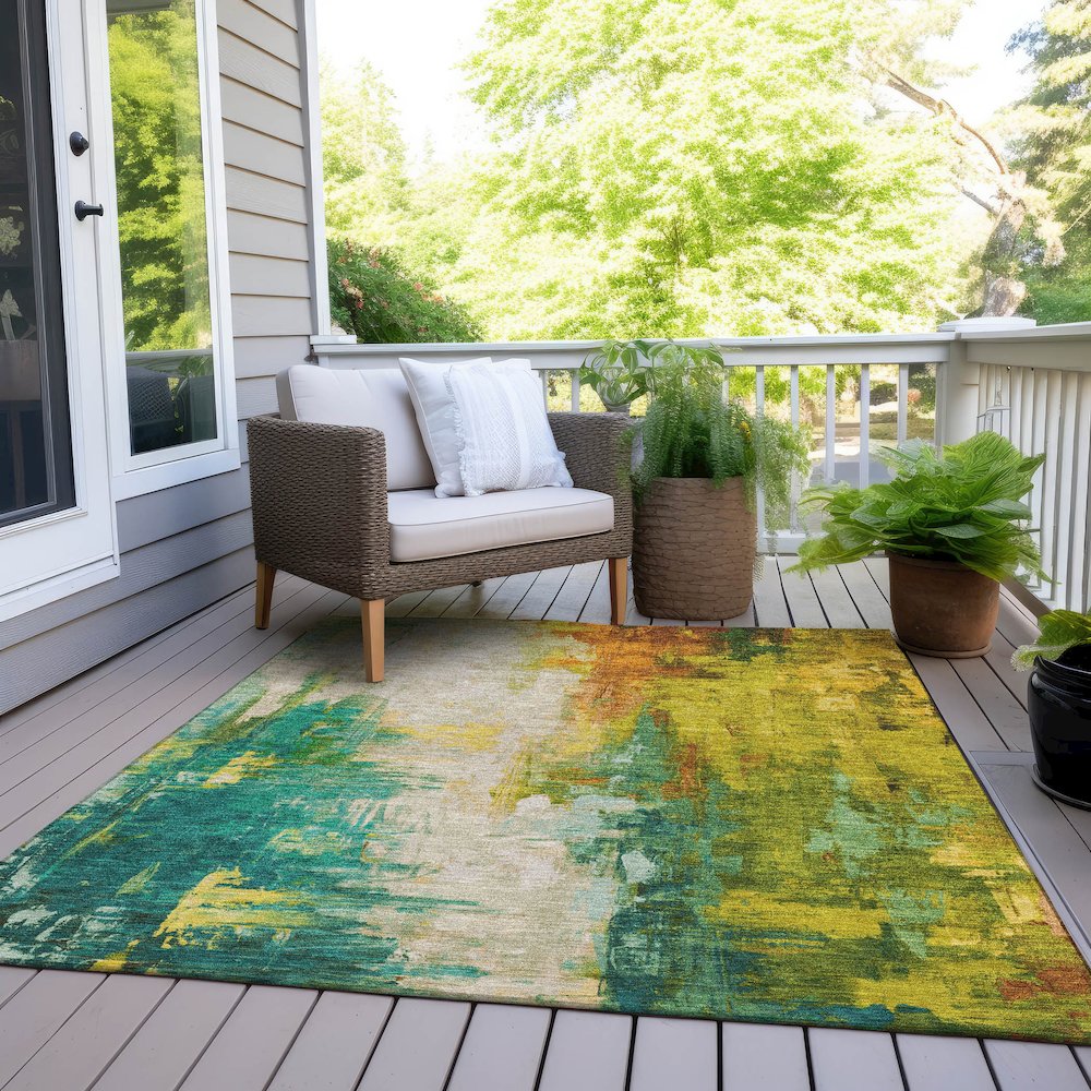 Machine Washable Indoor/Outdoor Chantille Green 8' x 10' Rug