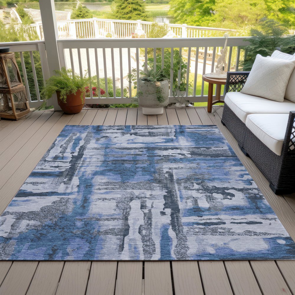 Machine Washable Indoor/Outdoor Chantille ACN2015 Blue 8' x 10' Rug