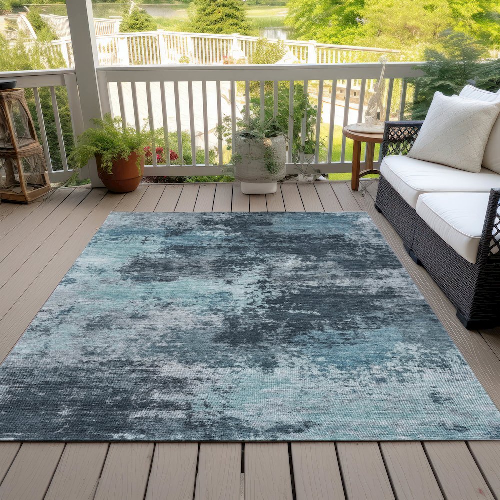 Machine Washable Indoor/Outdoor Chantille ACN2065 Teal 8' x 10' Rug