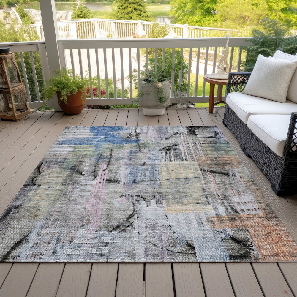 Machine Washable Indoor/Outdoor Chantille ACN2076 Blue 8' x 10' Rug