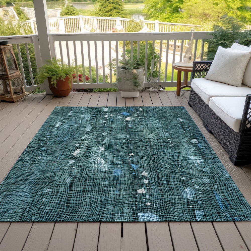 Machine Washable Indoor/Outdoor Chantille ACN2092 Teal 8' x 10' Rug