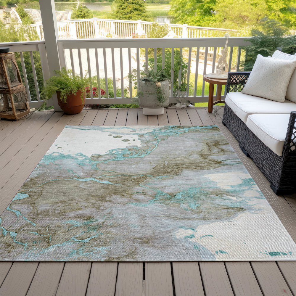 Machine Washable Indoor/Outdoor Chantille ACN2110 Teal 8' x 10' Rug