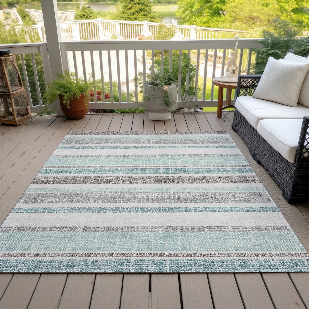 Machine Washable Indoor/Outdoor Chantille ACN2122 Teal 8' x 10' Rug