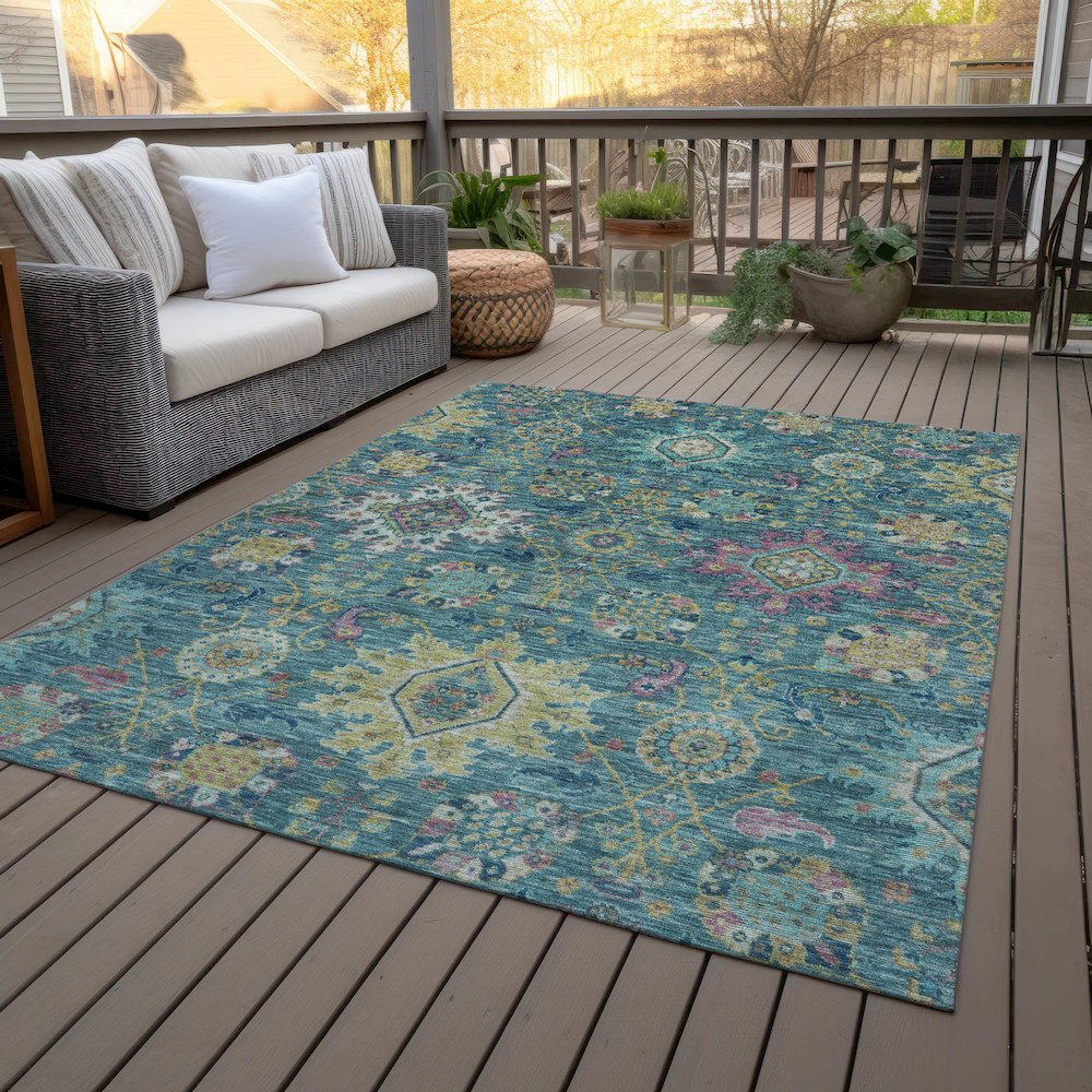 Machine Washable Indoor/Outdoor Chantille ACN2151 Teal 8' x 10' Rug