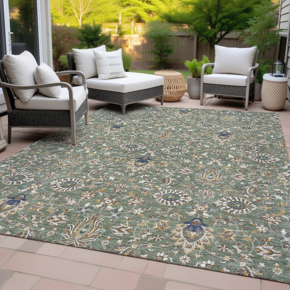 Machine Washable Indoor/Outdoor Chantille ACN2192 Green 8' x 10' Rug