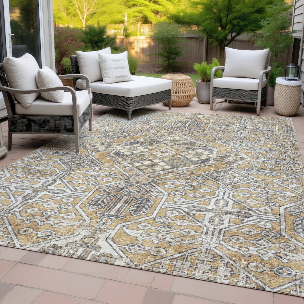 Machine Washable Indoor/Outdoor Chantille ACN2197 Gold 8' x 10' Rug