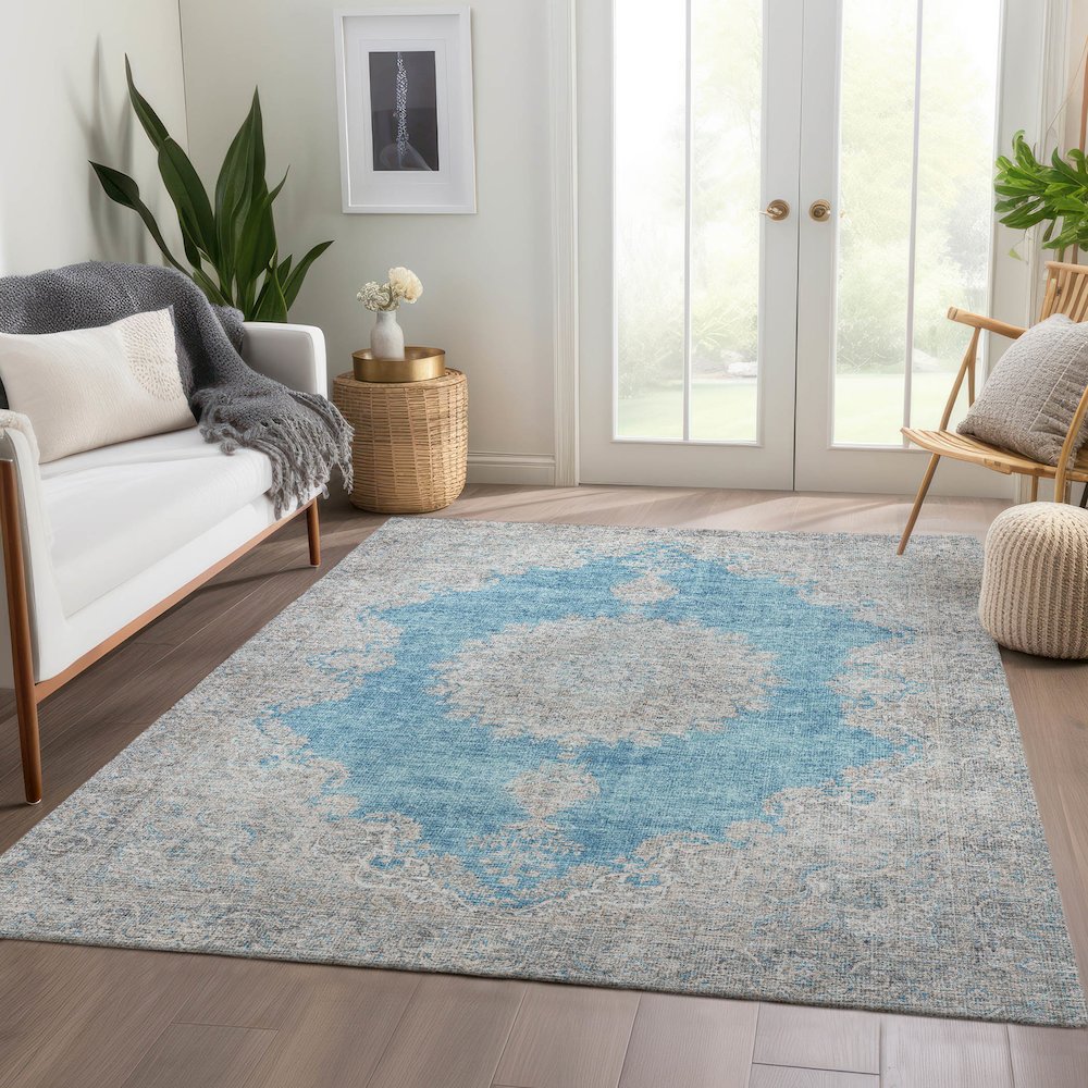 Premium Machine Washable Mayfield AMF1003 Teal 8' x 10' Rug