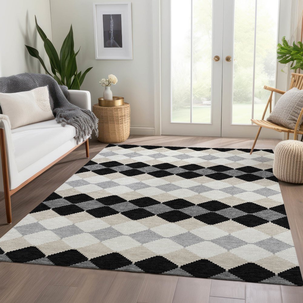 Premium Machine Washable Mayfield AMF1007 Black 8' x 10' Rug