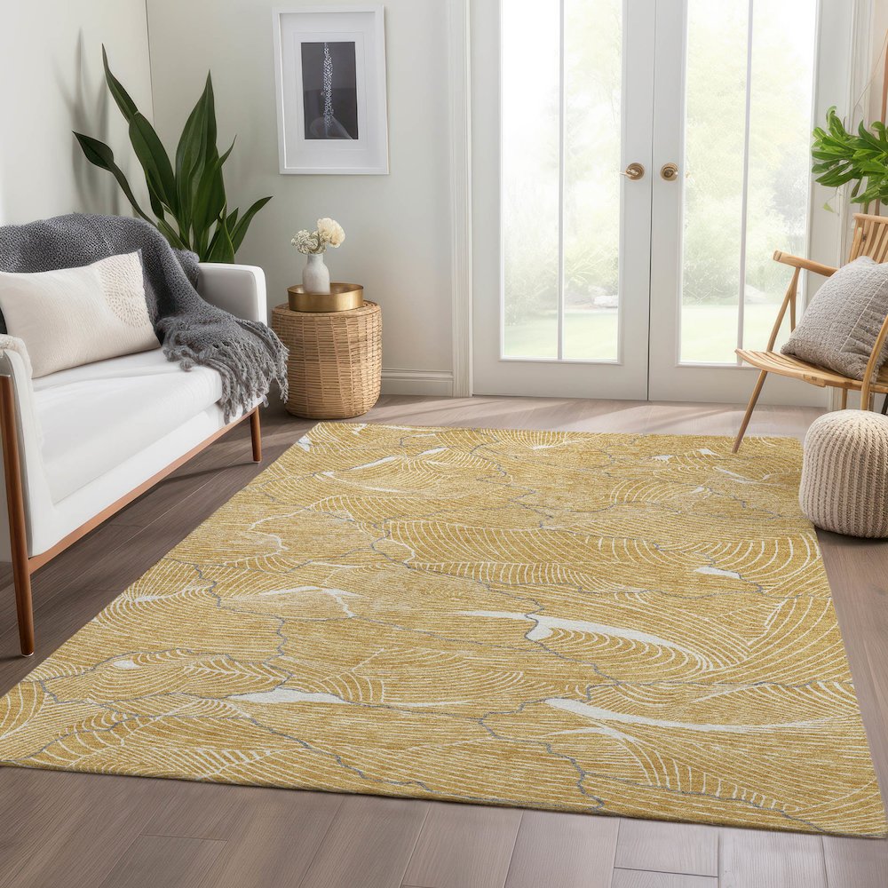 Premium Machine Washable Mayfield AMF1048 Gold 8' x 10' Rug