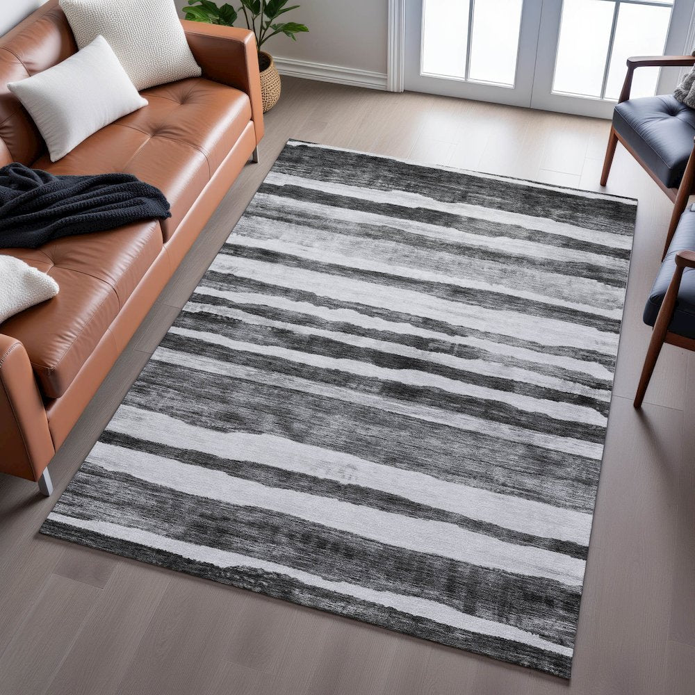 Premium Machine Washable Mayfield AMF1191 Charcoal 8' x 10' Rug