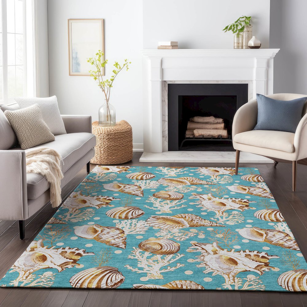 Premium Machine Washable Mayfield Aqua 8' x 10' Rug