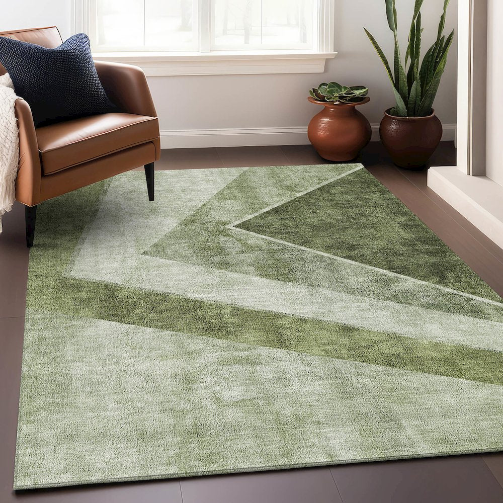 Premium Machine Washable Mayfield AMF671 Olive 8' x 10' Rug