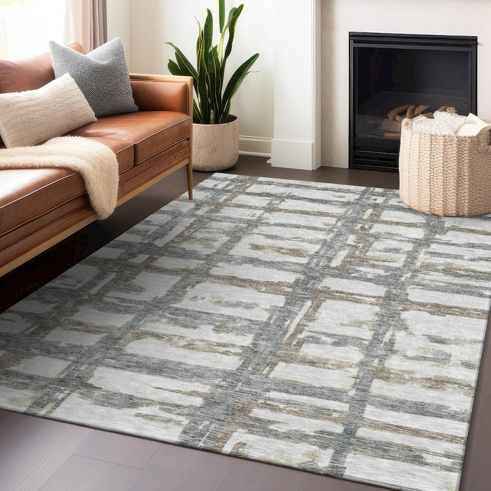Premium Machine Washable Mayfield AMF745 Silver 8' x 10' Rug