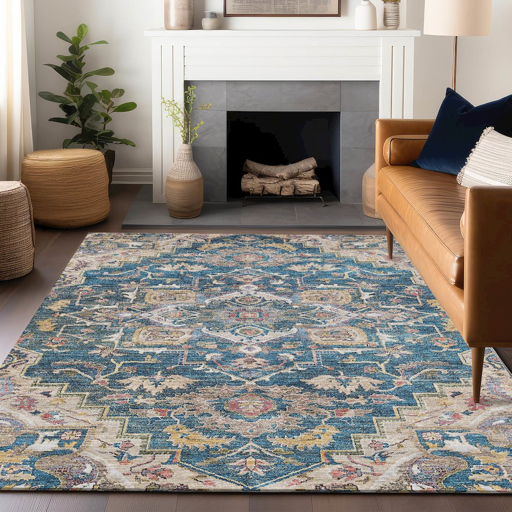 Premium Machine Washable Mayfield AMF774 Blue 8' x 10' Rug