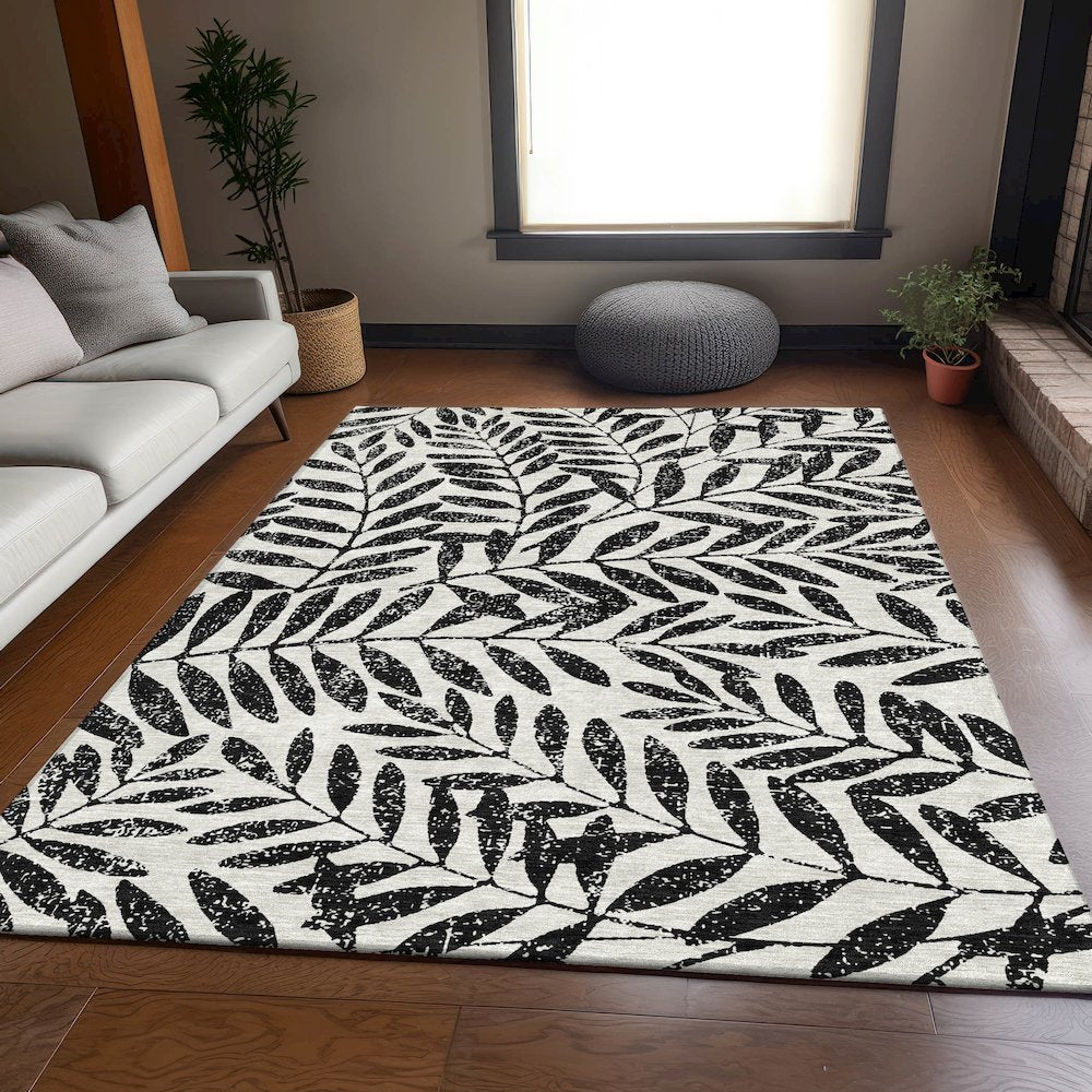 Premium Machine Washable Mayfield AMF899 Black 8' x 10' Rug