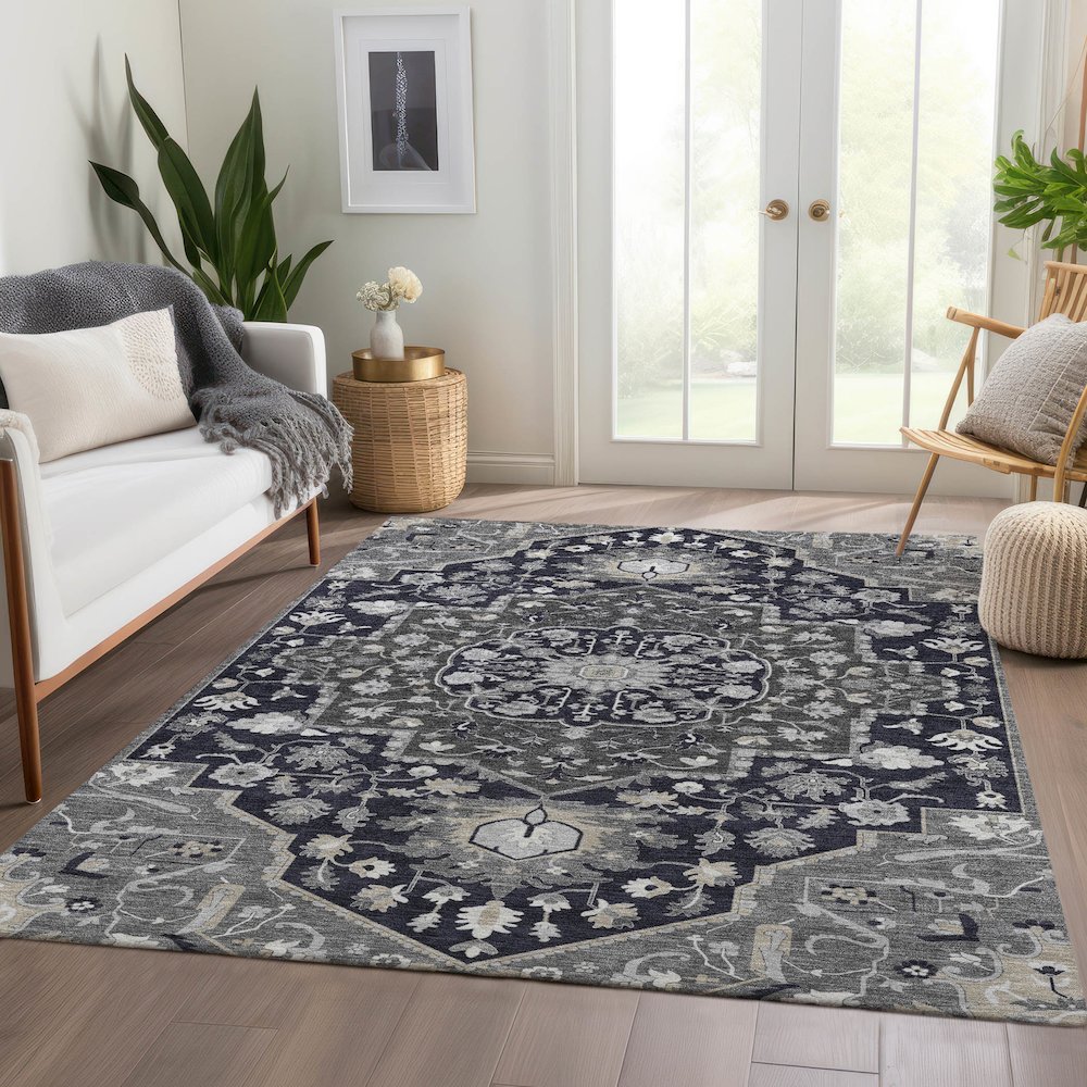 Premium Machine Washable Mayfield AMF985 Black 8' x 10' Rug