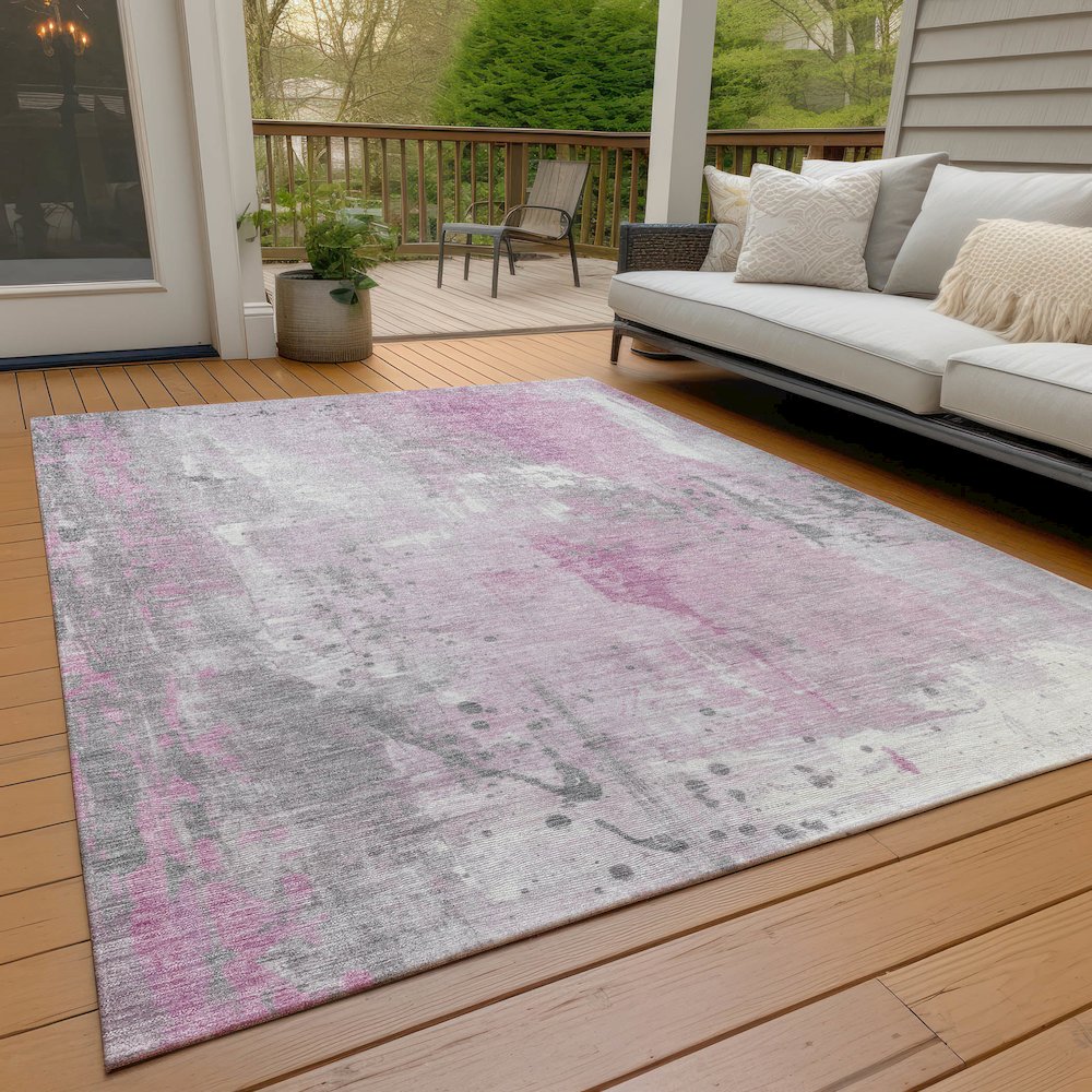 Machine Washable Indoor/Outdoor Chantille Pink 9' x 12' Rug