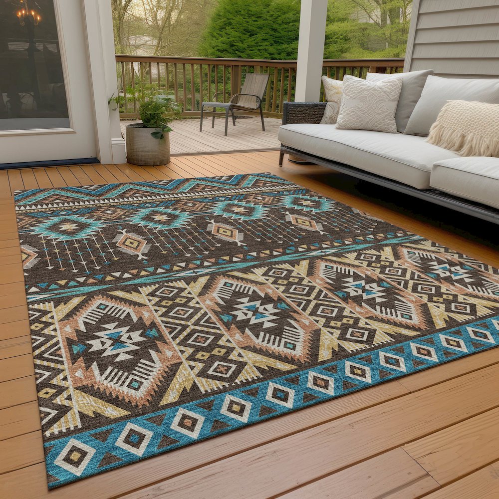 Machine Washable Indoor/Outdoor Chantille Brown 9' x 12' Rug