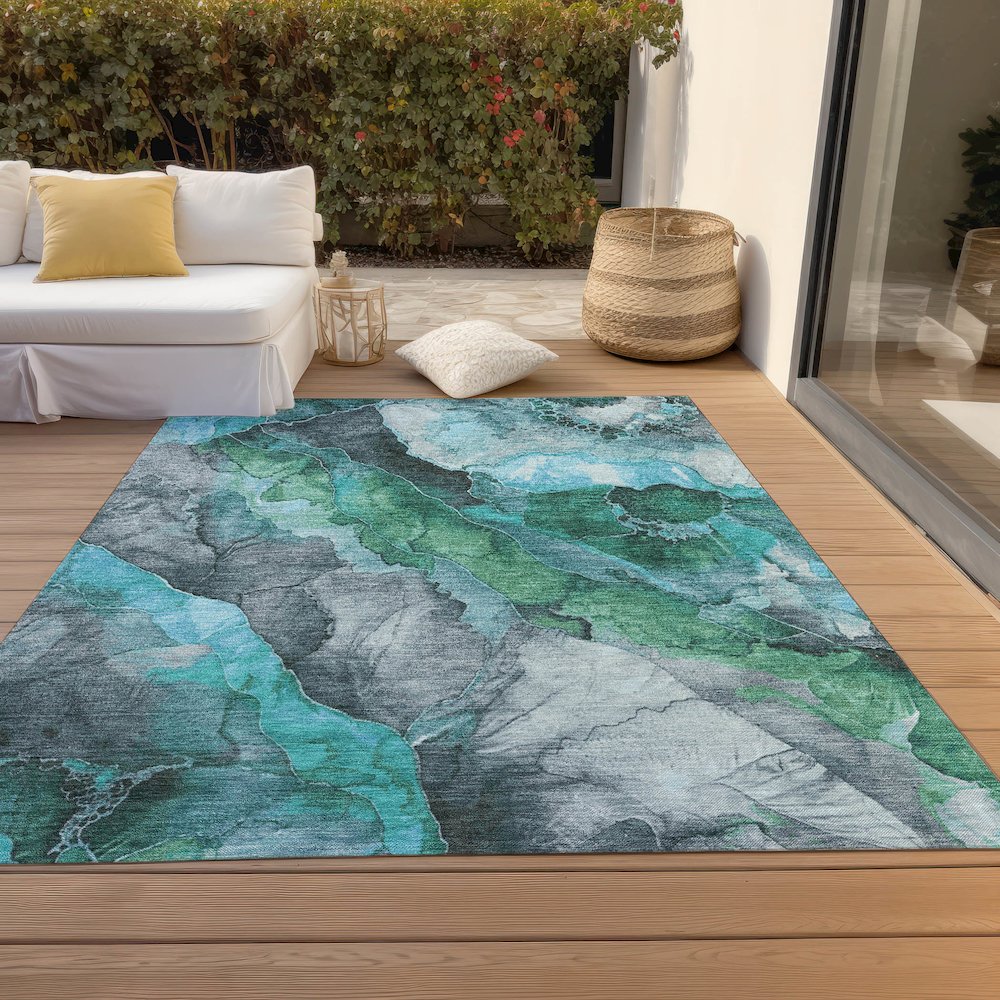 Machine Washable Indoor/Outdoor Chantille Teal 9' x 12' Rug